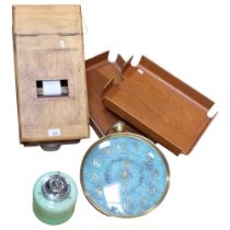 An Antique wooden cash till, a printer's tray, 83cm x 27cm, various Vintage wooden desk top trays