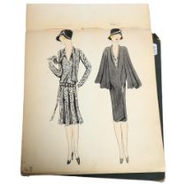 An album Circa 1927 showing a selection of ladies fashions, drawing/watercolours