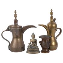 Oriental bronze vase with elephant's head handles, 11cm, a cast-brass Buddha, and 2 Middle Eastern