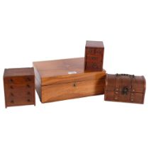 A Victorian mahogany inlaid writing slope, with fitted interior, 30cm across, a model trunk,