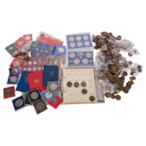 A large quantity of pre-decimal English and foreign coins, incapsulated commemorative coins, proof