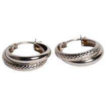 A pair of 9ct white gold hoop design earrings