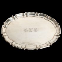 An Edward VII silver salver, with engraved presentation, "From the Club for US Forces April 15th