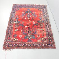 A red-ground Hamadan rug. 170x127cm.