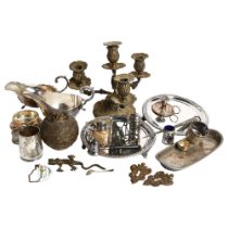 A group of various items, including a 925 silver candle and snuffer, a silver-topped scent bottle,