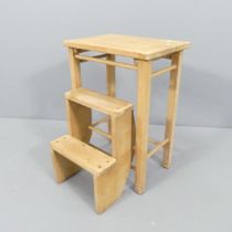 A pine metamorphic step stool. 41x56x28cm stowed.