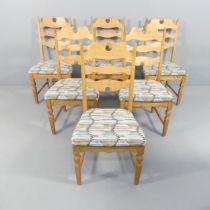 A set set of six mid-century Danish high back razor blade chairs in oak by Henning Kjaermulf for E.G