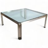 Osvaldo Borsani, a mid-century T113 crystal glass and steel coffee table for Centro Progretti,