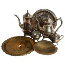A Queen Anne style silver plated 4-piece tea set, retailed by Oneida, USA, a Cairo Ware dish, 2