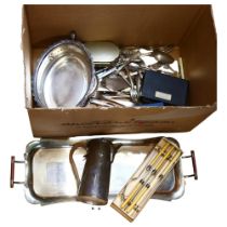 A quantity of silver plate items, including a coffee jug, serving tray, various cutlery etc