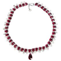 SWAROVSKI - a crystal and 2-coloured gem set necklace with drop pendant, boxed