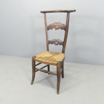 A 19th century French prayer chair, with brass plaque to top rail for Lamouret Francois.