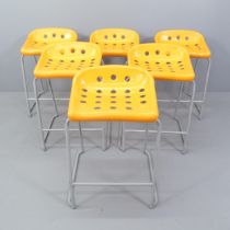 A set of six contemporary Pepperpot stacking school stools. With impressed maker's marks for BKF