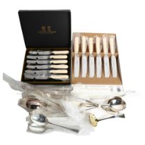 2 boxes of Arthur Price cutlery, tea knives and dinner knives, and a quantity of loose plated