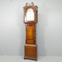 An 18th century oak cased eight day longcase clock, with 13" arch top enamelled dial, with auxiliary