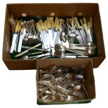 A large quantity of Old English silver plated cutlery, bead-edged, and Fiddle patterned, etc