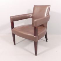 A contemporary design leather lounge chair. Overall 65x82x66cm, seat 55x39x52cm.