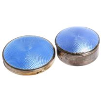 A George V silver and blue enamel circular box and cover, diameter 5cm, and a matching George V