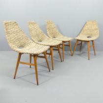 A set of four mid-century upholstered bent ply dining chairs, model Erika, 1961 by Judit Burian