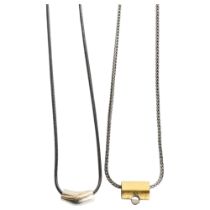 2 Danish silver-gilt and oxidised necklaces, cable link chains