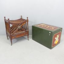 A reproduction Georgian style mahogany Canterbury, 47x61x38cm, and a vintage painted wooden toy box.