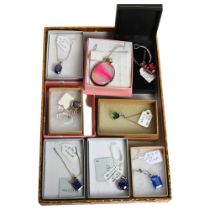 8 various silver and stone set pendant necklaces
