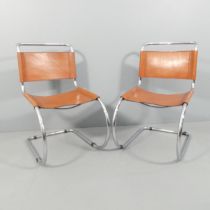 MIES VAN DER ROHE - A pair of mid-century MR10 cantilever lounge chairs, with brown leather