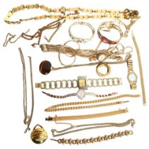 A Swarovski bracelet, various gilded jewellery and wristwatches