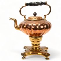 Early 19th century copper and brass tea kettle on stand, height 37cm Good original condition