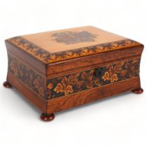 19th century Tunbridge Ware and rosewood box, floral micro-mosaic lid with concave foliate banded