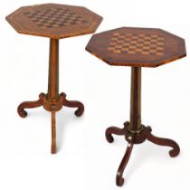 Pair of 19th century two-colour games tables, rosewood and tulipwood with inlaid brass stringing,
