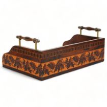 19th century Tunbridge Ware and rosewood desk top book tray, floral micro-mosaic bands and brass and