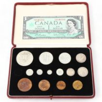 George VI 1937 specimen coin set, original Morocco leather case, 1 coin missing