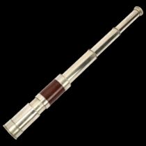 A good quality 19th century nickel plate and rosewood 3-draw field telescope, dust cap engraved