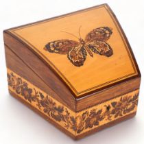 19th century Tunbridge Ware and rosewood box of tapered form, the hinged lid with design of a