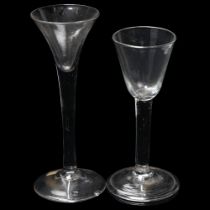 2 x 18th century cordial glasses, largest height 16.5cm Tallest glass has a tiny chip under the