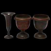 Pair of Islamic brass ceremonial goblets, with enamelled and engraved dragons, height 11cm, and an