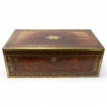 A fine quality 19th century brass-bound rosewood campaign writing box, inlaid brass marquetry bands,