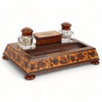 19th century Tunbridge Ware and rosewood desk stand, floral micro-mosaic sides, with original