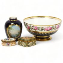 Small group of porcelain, comprising Sevres rose pattern bowl, diameter 18.5cm, a gilded Sevres