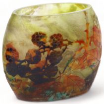 Daum, Nancy cameo glass Art Nouveau oval vase, circa 1900, with leaf and blackberry Autumnal