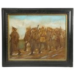 A Great War Period Christmas greetings 7th Division print, overall frame dimensions 49cm x 59cm