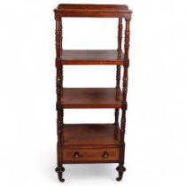 Early 19th century rosewood 4-tier whatnot, with cantilever reading top section and drawer-fitted
