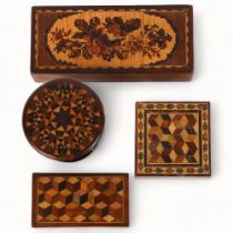 4 various 19th century Tunbridge Ware boxes, largest length 10cm (4) All in good original condition