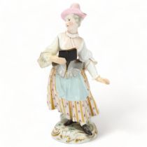 19th century Meissen porcelain figure of a lady with a book, height 13.5cm Good condition, no damage
