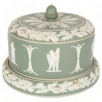 19th century pale green Jasperware Stilton dish and cover, with acorn handle, diameter 26cm Lid is