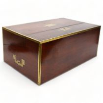 An unusual 19th century brass-bound rosewood campaign travelling writing box, with rising drawer-