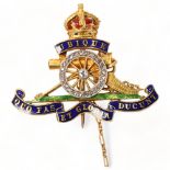 Early 20th century 18ct gold diamond and enamel Royal Artillery military sweetheart brooch, width