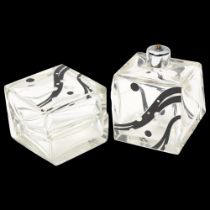 French Art Deco black and clear glass perfume bottle, height 10cm, and matching box (2) Bottle has a