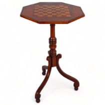 A 19th century mahogany octagonal games top table, on tripod base, width 44.5cm Good condition, no